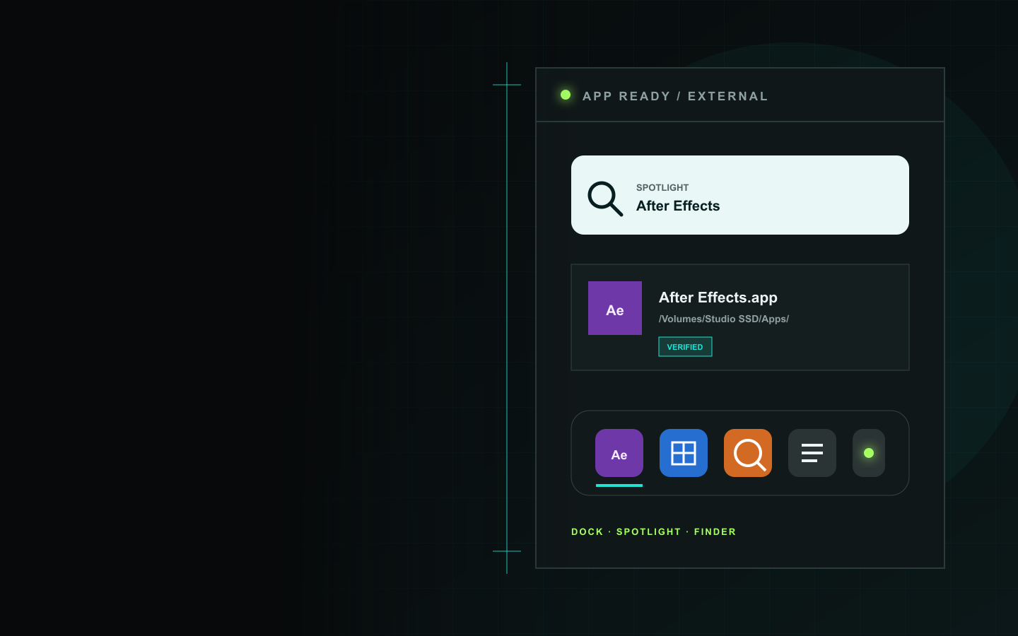 An externally stored application available from Dock, Spotlight, and Finder.