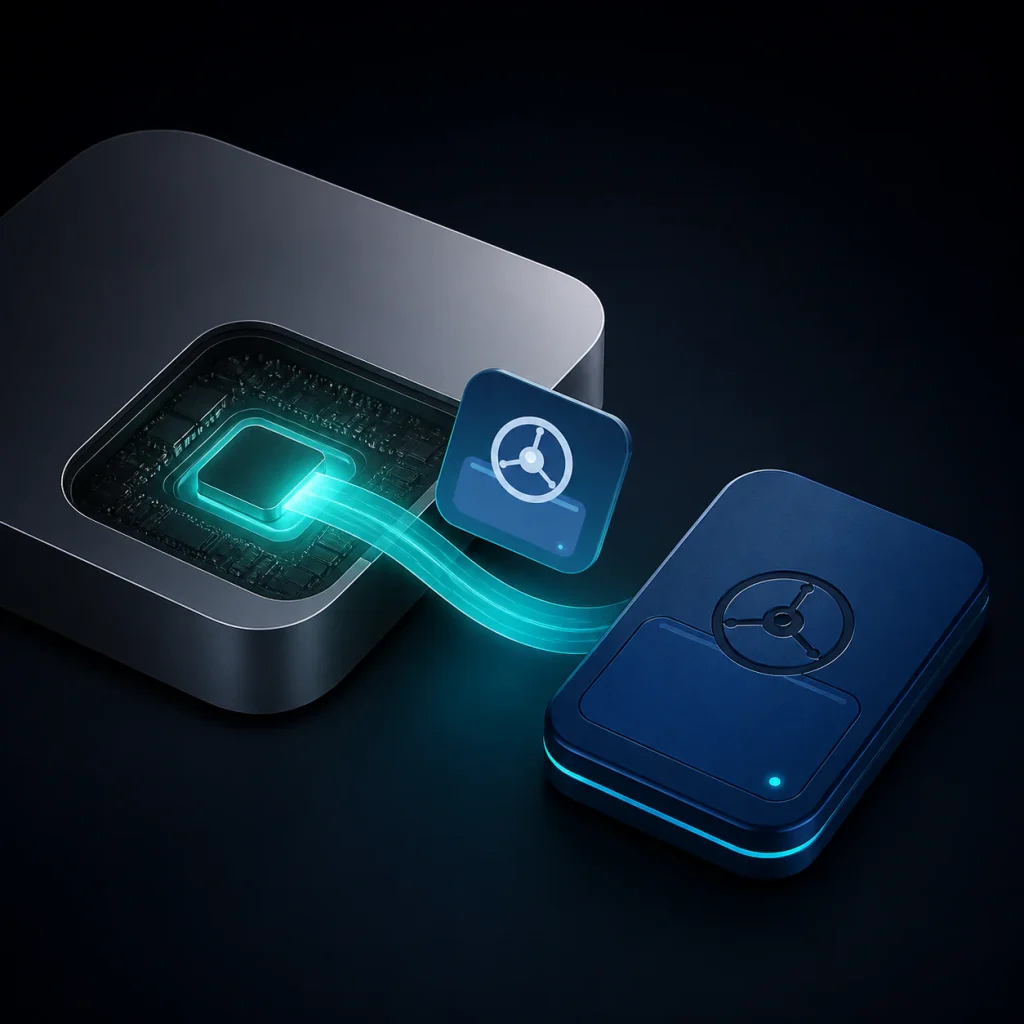 One app moving safely from internal Mac storage to an external SSD.